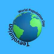 A globe on a blue background with the text