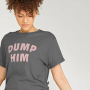 Woman with curly hair wearing a gray Sarcastic T-shirt with