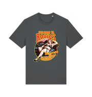 grey music t-shirt with the graphic of a lady in underwear and the logan 'welcome to rosies'
