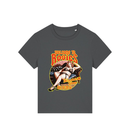 grey music t-shirt with the graphic of a woman in her underwear and the slogan 'welcome to rosies'