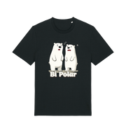 black t-shirt with cartoon polar bears and 'Bi Polar' text on