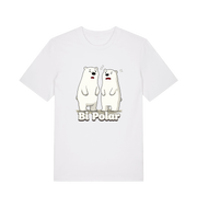 white t-shirt with cartoon polar bears and 'Bi Polar' text on