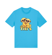 Blue animal t-shirt with cartoon baby monkeys and 'Cute Titi's' text