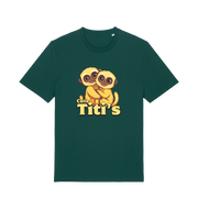 green animal t-shirt with cartoon baby monkeys and 'Cute Titi's' text