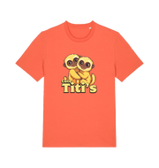 orange animal t-shirt with cartoon baby monkeys and 'Cute Titi's' text