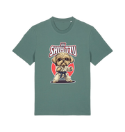 green funny animal t-shirt with a Shih Tzu graphic wearing a martial arts uniform