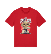 red funny animal t-shirt with a Shih Tzu graphic wearing a martial arts uniform