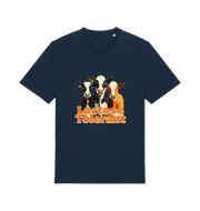 navy funny animal t-shirt with a graphic of  cows and the slogan 'Lactose Tolerant'