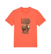 orange funny animal t-shirt with a donkey graphic and the slogan 'LARD'