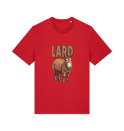 red funny animal t-shirt with a donkey graphic and the slogan 'LARD'