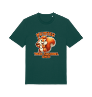 green funny animal t-shirt with the graphic of a squirrel and the slogan 'nuttier than squirrel shit'