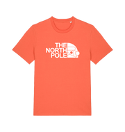 orange christmas t-shirt with the slogan 'the north pole'