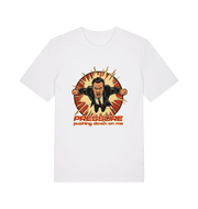 white music t-shirt with the graphic of a man and the slogan 'pressure pushing down on me'