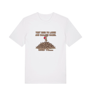 white christmas t-shirt with the graphic of rudolph stood on tp of a pile of reindeer and the slogan 'they used to call him names used to...'