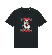 black christmas t-shirt with the graphic of santa and the slogan 'bearded for your pleasure'