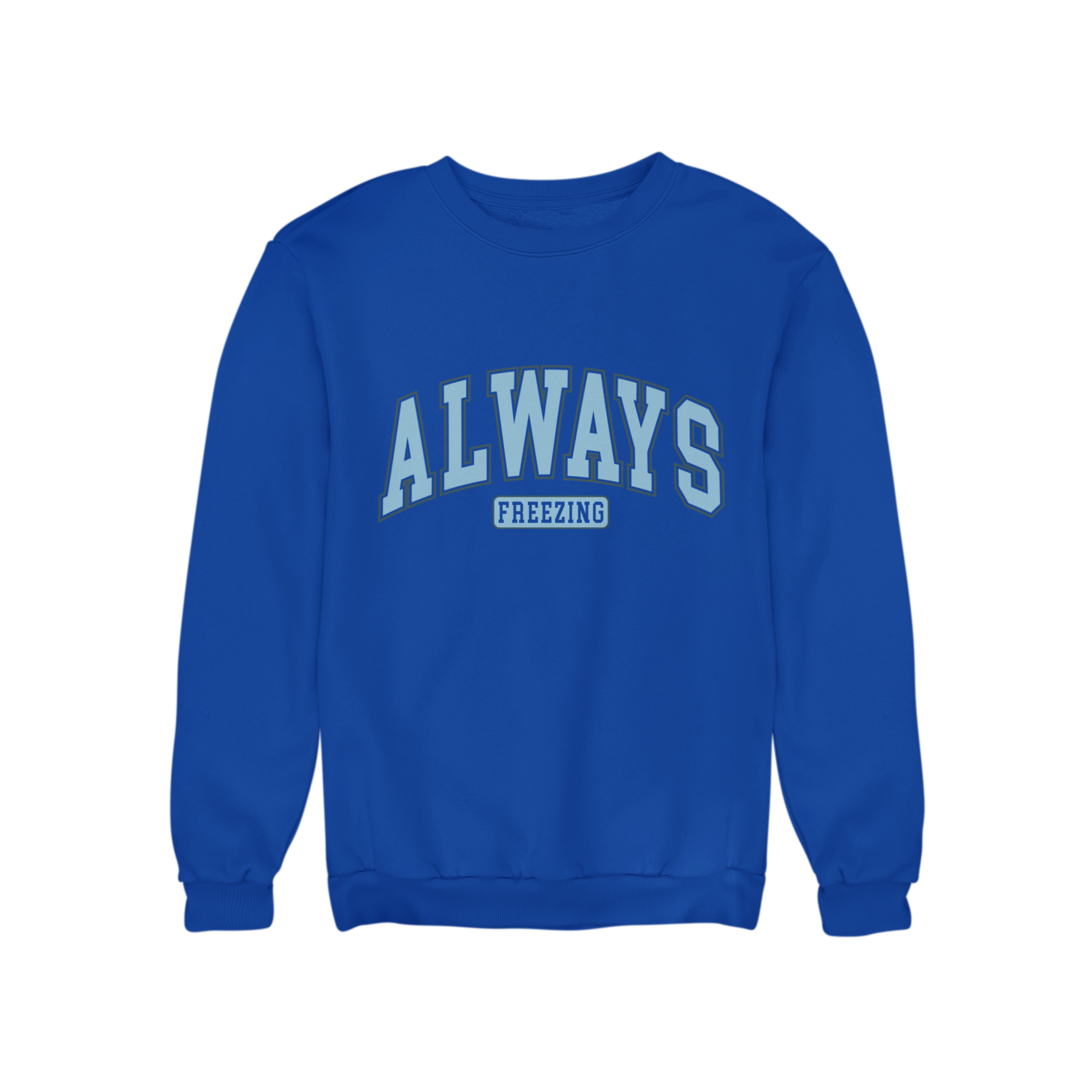 Stay warm with the Always Freezing sweatshirt. This stylish piece of apparel features a slogan emblem that provides a clever reminder to layer up in cold weather. With its soft material and comfortable fit, you'll be comfortably snug all season long.