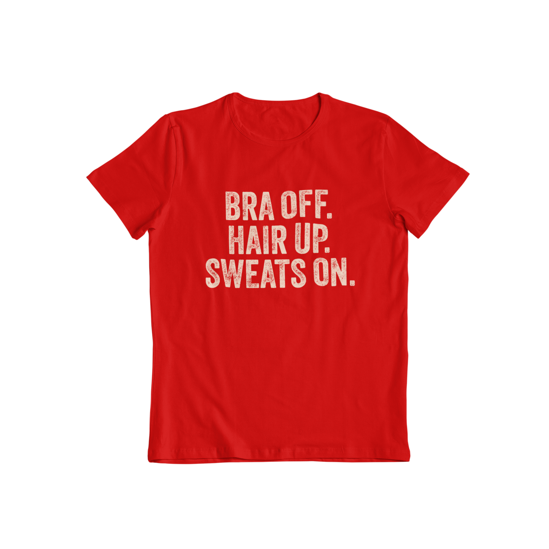 Get ready to relax in style with our Bra Off T-shirt! This classic slogan tee features an iconic phrase that every comfy gal will relate to: "bra off hair up, sweats on." Perfect for lounging or running errands, this tee will keep you comfortable and on-trend.