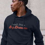 Man wearing a navy funny slogan hoodie with 