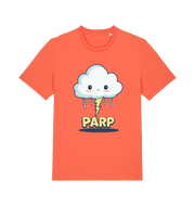 orange kawaii t-shirt with the graphic of a thunder cloud and the slogan 'parp'