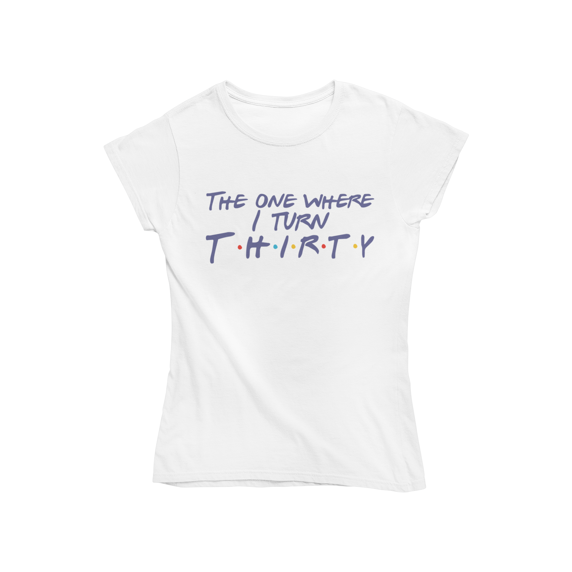 Celebrate your milestone birthday in style with our Where I Turn Thirty Women's T-shirt. This fitted tee is inspired by the iconic TV show Friends and features the famous tagline "The One Where I Turn Thirty." You'll love the soft and comfortable fabric and the perfect fit, making it the ultimate choice for any Friends fan. Whether you're hitting the town with your friends or just relaxing at home, this T-shirt is the perfect way to commemorate your special day.