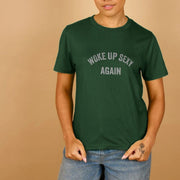 Woman wearing a Mothers Day Gift, a green Slogan T-shirt with 