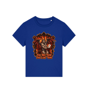 blue womens music t-shirt with the graphic of a devil holding a playing card and the slogan 'you win some you lose some'