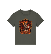 green womens music t-shirt with the graphic of a devil holding a playing card and the slogan 'you win some you lose some'