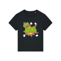 black funny slogan t-shirt with 'alexa skip to bedtime'