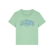 green slogan t-shirt with 'always freezing'