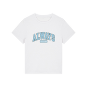 white slogan t-shirt with 'always freezing'