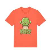 Orange funny t-shirt with a kawaii cartoon cactus and the slogan Annoying Prick