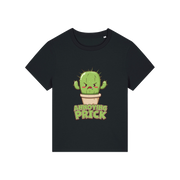 black funny offensive t-shirt with the graphic of a cactus and the slogan 'annoying prick'