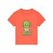 orange funny offensive t-shirt with the graphic of a cactus and the slogan 'annoying prick'