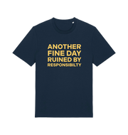 Navy funny dad t-shirt with the slogan 'another day ruined by responsibility'