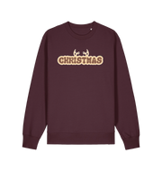 red brown christmas sweatshirt with the slogan 'christmas' and antlers at the top