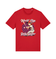 Red offensive t-shirt with the graphic of a baby baseball player