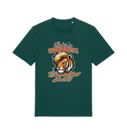 Green funny t-shirt with a graphic of a tiger inspired by the tiger king