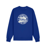 blue christmas sweatshirt with the slogan 'be naughty save santa the trip'