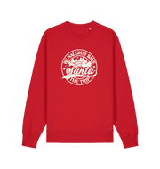 red christmas sweatshirt with the slogan 'be naughty save santa the trip'
