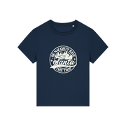 navy christmas t-shirt with the slogan 'be naughty save santa the trip'
