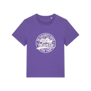 purple christmas t-shirt with the slogan 'be naughty save santa the trip'