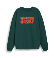 green christmas sweater with the slogan 'bearded and jolly'
