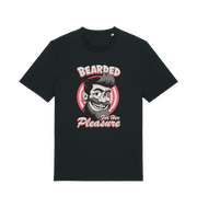 black funny offensive t-shirt featuring a man smiling and the text 'bearded for her pleasure'