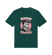 green funny offensive t-shirt featuring a man smiling and the text 'bearded for her pleasure'