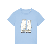 light blue funny animal t-shirt with cartoon polar bears and the slogan 'Bi Polar' 