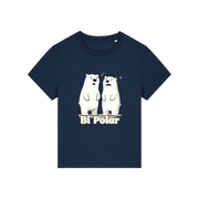 navy funny animal t-shirt with cartoon polar bears and the slogan 'Bi Polar' 