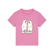 pink funny animal t-shirt with cartoon polar bears and the slogan 'Bi Polar' 