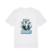 white funny animal t-shirt with graphic of sea birds and the text 'i love boobies' 
