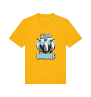 yellow funny animal t-shirt with graphic of sea birds and the text 'i love boobies' 