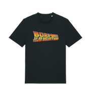 black birthday t-shirt inspired by the classic film back to the future with the 'born in the eighties'